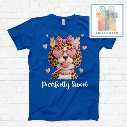 Purrfectly Sweet Leopard Cat T-Shirt - Cute Valentine's Day Graphic Tee (Bella Canvas) - Golly Gift Co