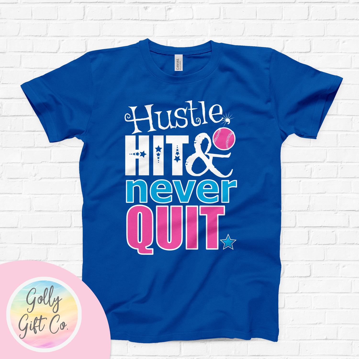 Hustle Hit Never Quit Softball T-Shirt (Bella Canvas) - Golly Gift Co