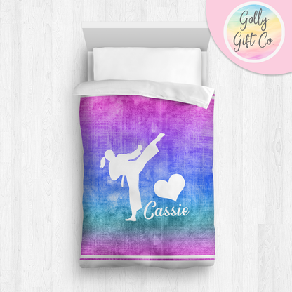 Personalized Girl's Martial Arts / Karate Bedding / Customized Martial Arts Duvet or Comforter Throw Pillow Sham / Purple Gradient / Bed Set