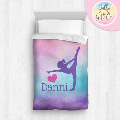 Personalized Girl's Gymnastics Bedding / Gymnastics Duvet / Gymnastics Comforter / On a Cloud / Customized Gymnastics Bed Set / Pillow - Golly Gift Co