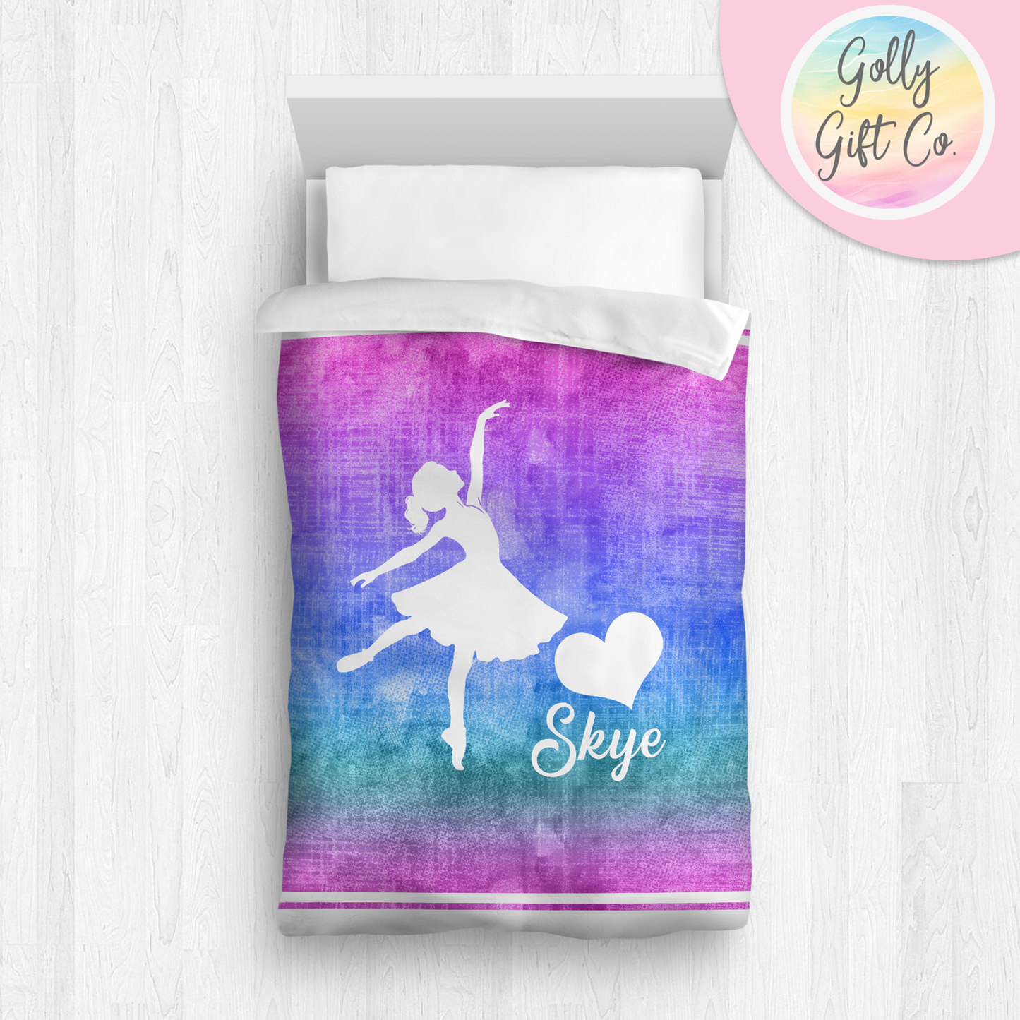 Personalized Girl's Dance Bedding / Customized Dancer Duvet or Comforter Throw Pillow Sham / Purple Gradient / Bed Set Room Decor for Dancer