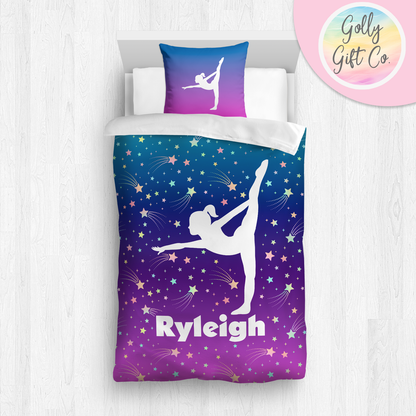 Personalized Girl's Gymnastics Bedding / Gymnastics Bed Set / Among the Stars Gymnastics Duvet or Comforter Throw Pillow Sham / Customized - Golly Gift Co