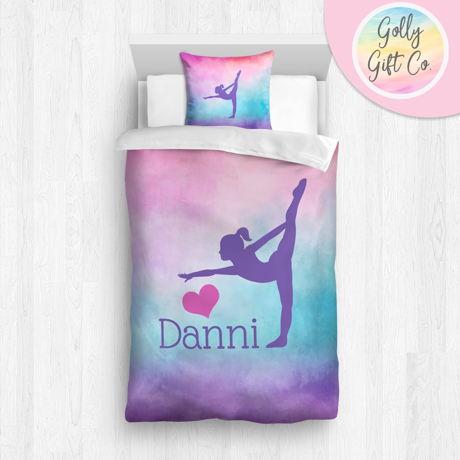 Personalized Girl's Gymnastics Bedding / Gymnastics Duvet / Gymnastics Comforter / On a Cloud / Customized Gymnastics Bed Set / Pillow - Golly Gift Co