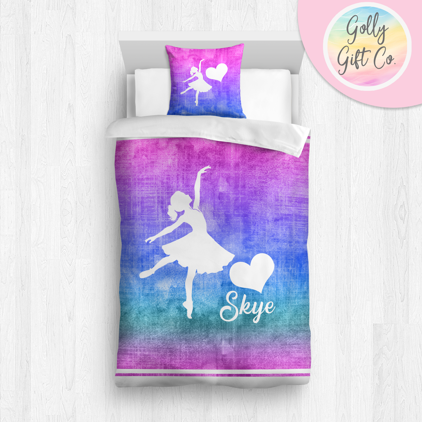 Personalized Girl's Dance Bedding / Customized Dancer Duvet or Comforter Throw Pillow Sham / Purple Gradient / Bed Set Room Decor for Dancer