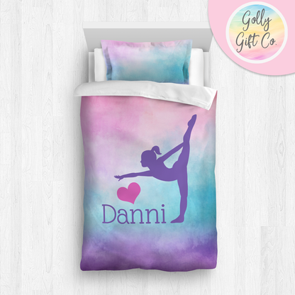 Personalized Girl's Gymnastics Bedding / Gymnastics Duvet / Gymnastics Comforter / On a Cloud / Customized Gymnastics Bed Set / Pillow - Golly Gift Co