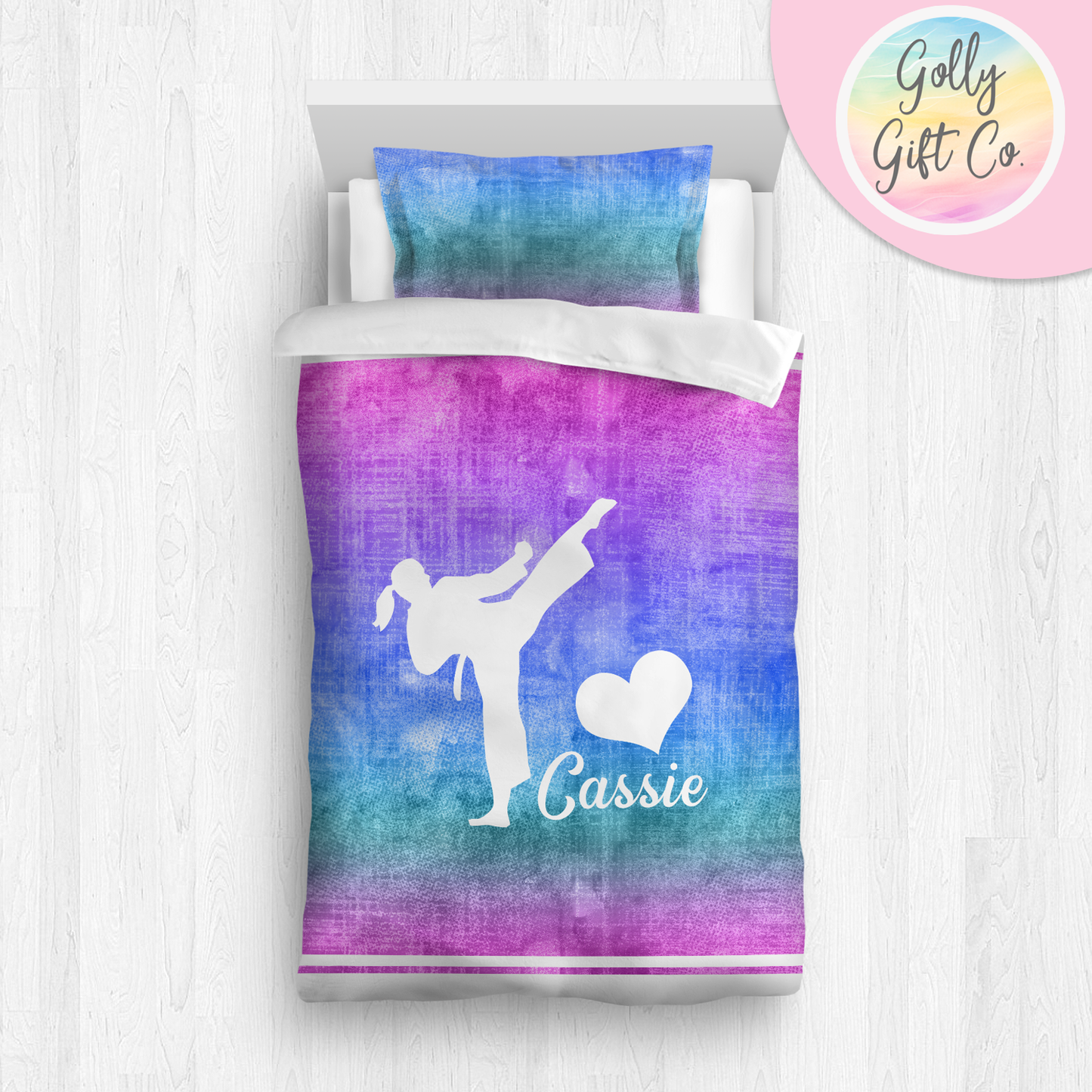 Personalized Girl's Martial Arts / Karate Bedding / Customized Martial Arts Duvet or Comforter Throw Pillow Sham / Purple Gradient / Bed Set