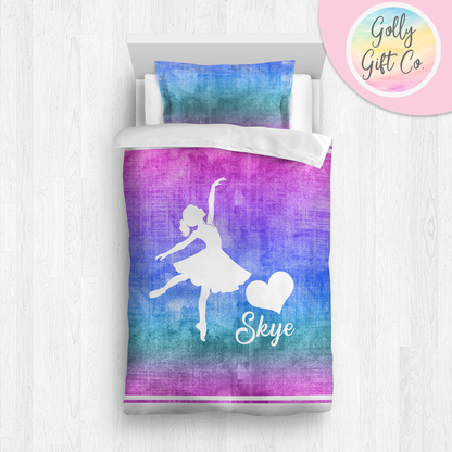 Personalized Girl's Dance Bedding / Customized Dancer Duvet or Comforter Throw Pillow Sham / Purple Gradient / Bed Set Room Decor for Dancer