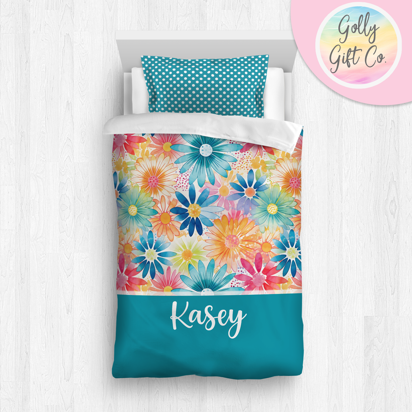 Personalized Girl's Floral Bedding - Duvet or Comforter in Twin - Twin XL - and Full/Queen Sizes - Monogrammed Bedding for Girls - Golly Gift Co