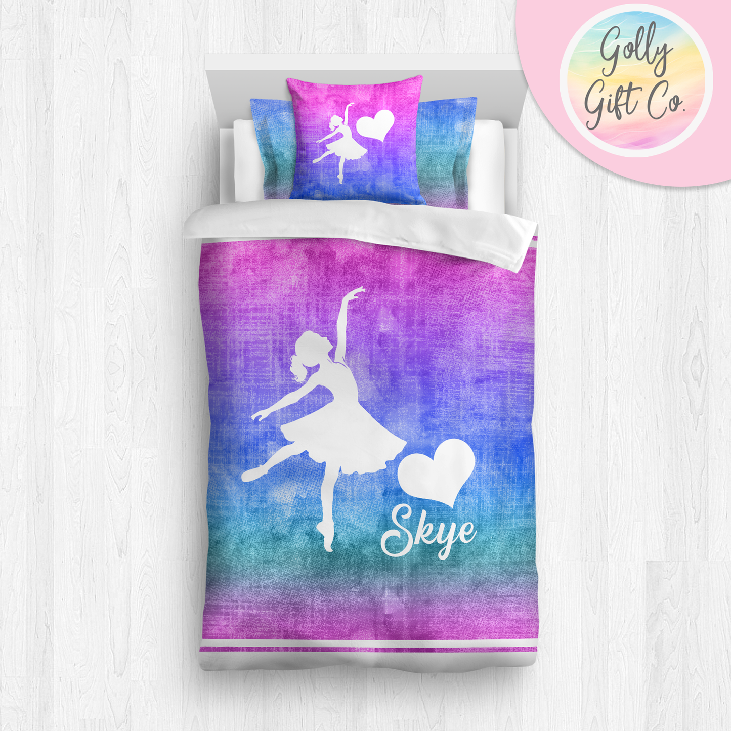 Personalized Girl's Dance Bedding / Customized Dancer Duvet or Comforter Throw Pillow Sham / Purple Gradient / Bed Set Room Decor for Dancer