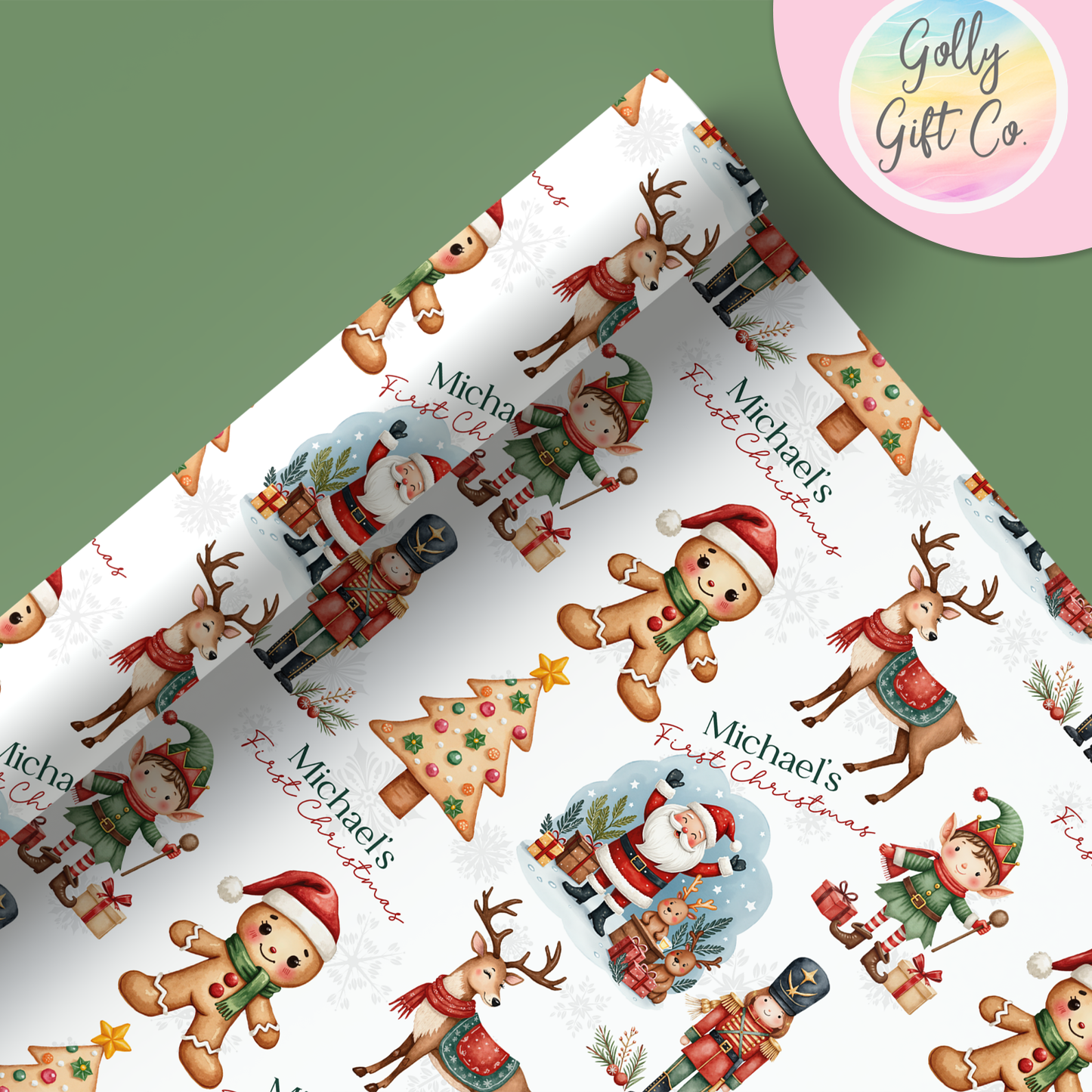 Personalized Baby's First Christmas Wrapping Paper - Your Name Christmas Gift Wrap - Baby's Name and Sweet Cute Christmas Gift Wrap