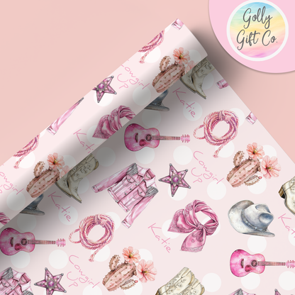 Personalized Pink Cowgirl Wrapping Paper For Any Occasion - Country and Western Gift Wrap for Cowgirls - Birthday Gift Wrap or Any Occasion