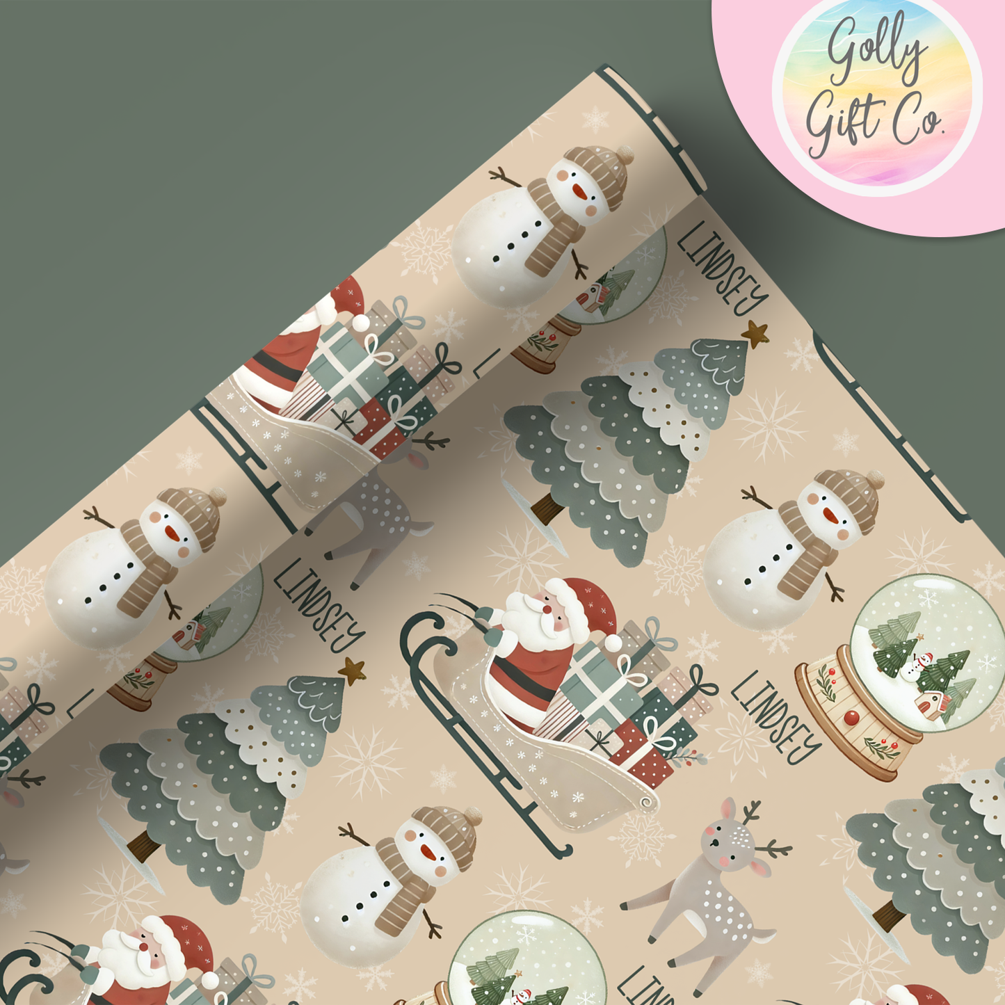 Personalized Boho Christmas Wrapping Paper - Your Name Christmas Gift Wrap -Custom Gift Wrap for Christmas With Neutral Colors in Boho Style