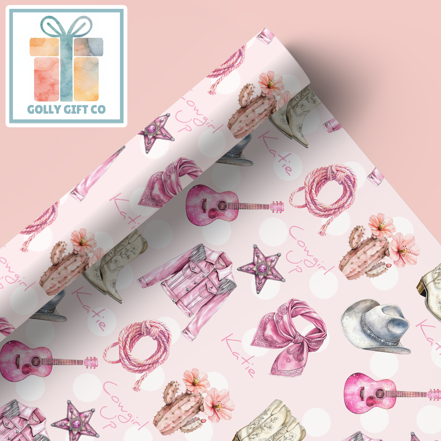 Personalized Pink Cowgirl Wrapping Paper For Any Occasion - Country and Western Gift Wrap for Cowgirls - Birthday Gift Wrap or Any Occasion - Golly Gift Co