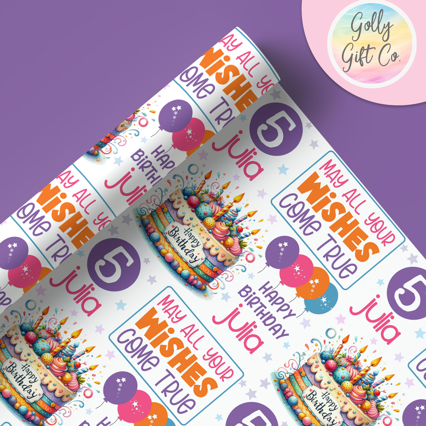 Personalized Happy Birthday Wrapping Paper - Name and Age Customized Gift Wrap for Girl's Birthday - Birthday Wishes