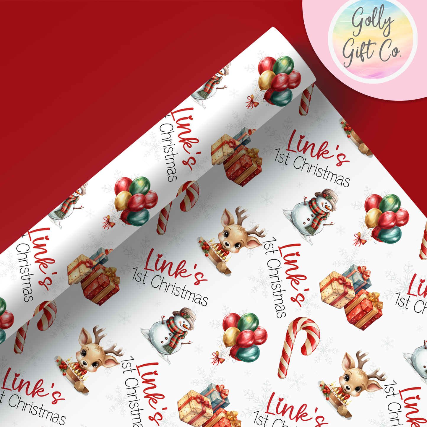 Personalized Baby's First Christmas Wrapping Paper - Your Name Christmas Gift Wrap - Baby's Name Christmas Gift Wrap - Golly Gift Co