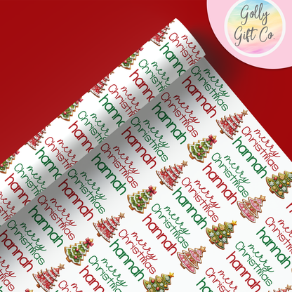 Personalized Your Name Christmas Wrapping Paper - Christmas Cookie Trees Gift Wrap - Merry Christmas Gift Wrap with Recipient Name