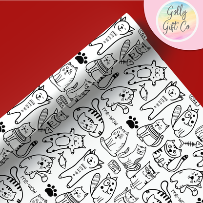 Doodle Kitties Wrapping Paper - Gift Wrap - Any Occasion Gift Wrapping Paper for Cat Lovers with Black and White Doodle Cats