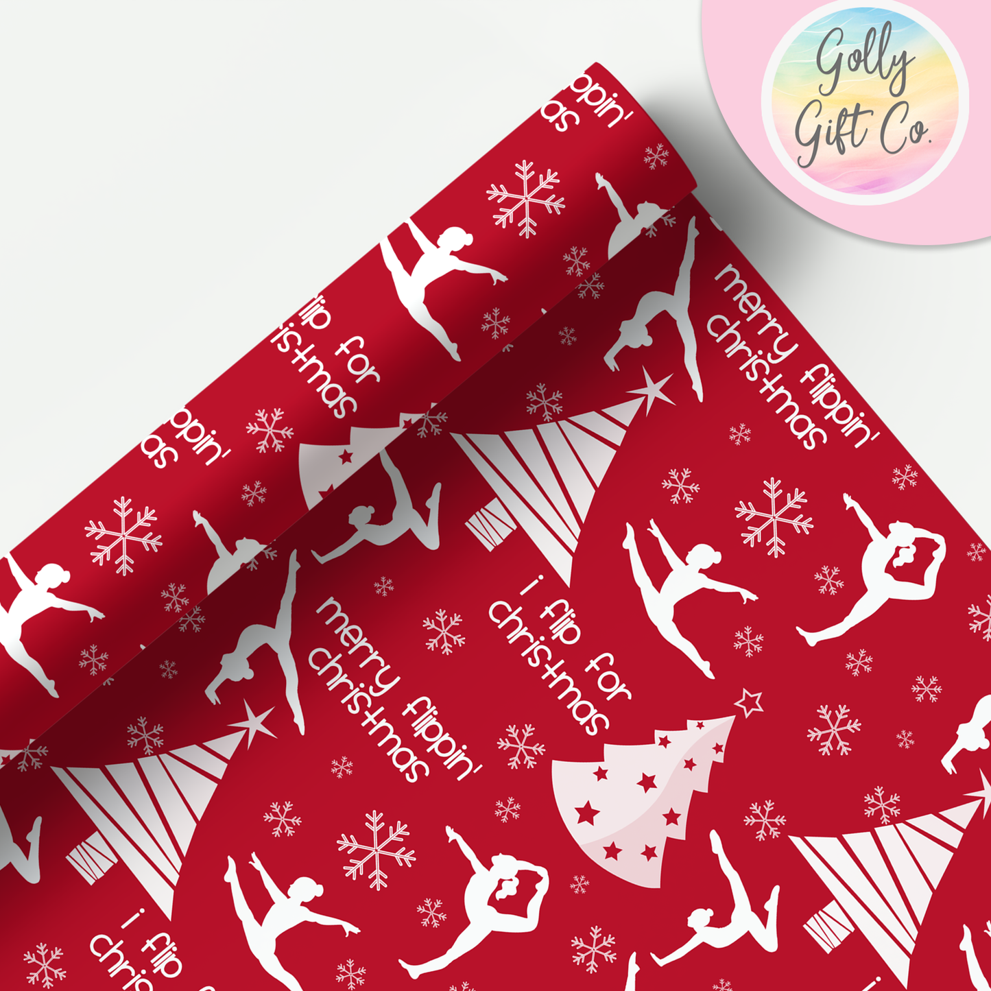 Gymnastics Christmas Gift Wrap / Girls Gymnastics Themed Wrapping Paper / Wrapping Paper for Gifts for Gymnasts - Flip For Christmas