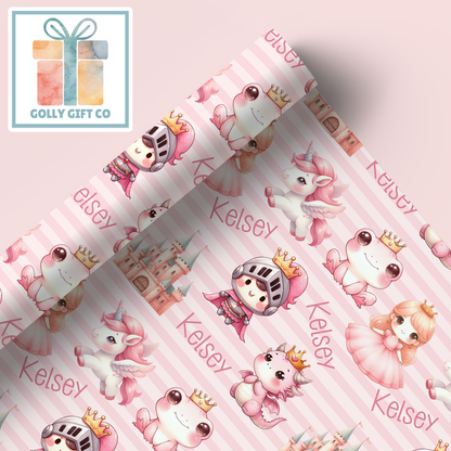 Personalized Princess Wrapping Paper For Any Occasion - Fairytale Gift Wrap for Girls - Birthday Gift Wrap or Any Occasion - Golly Gift Co