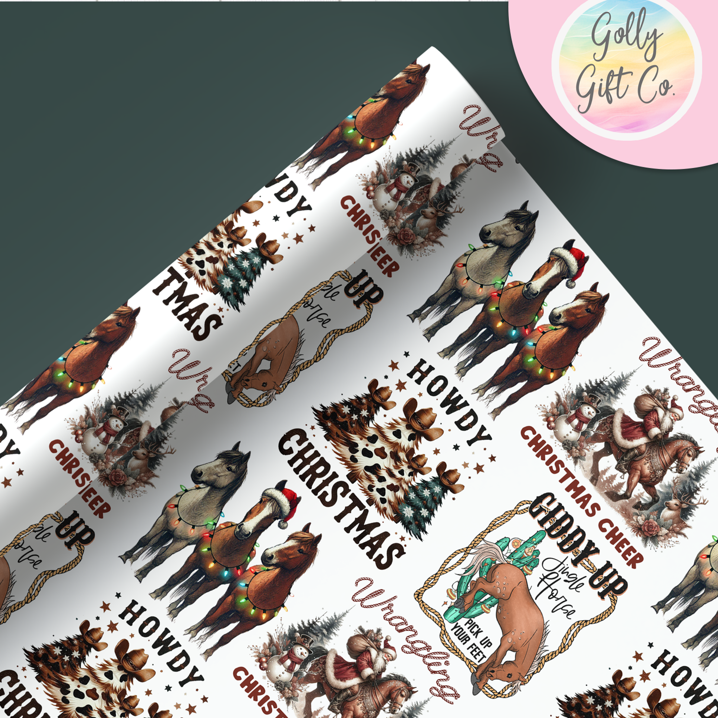 Cowboy Christmas Wrapping Paper Giddy Up Jingle Horse Country and Western Christmas Wrapping Paper - Howdy Christmas - Cowboy Santa