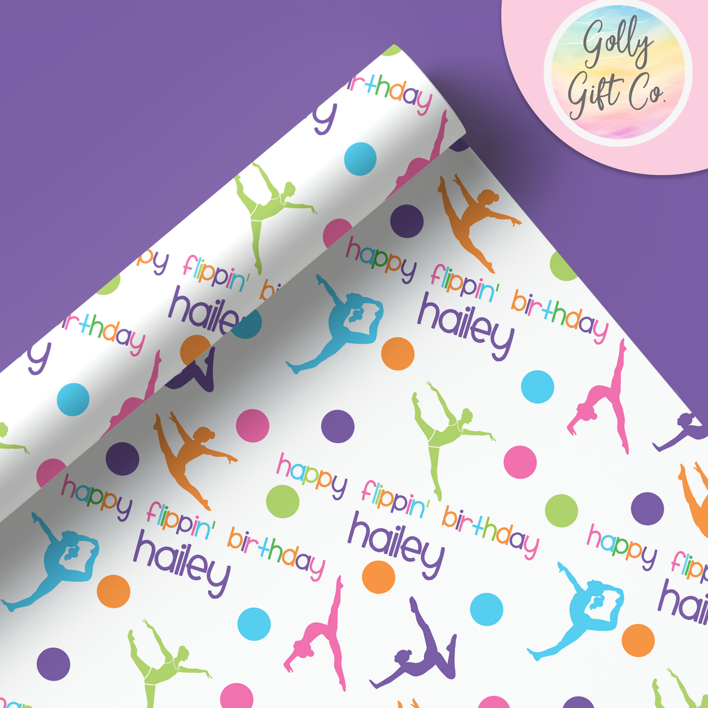 Gymnastics Birthday Gift Wrap / Girls Gymnastics Themed Wrapping Paper / Wrapping Paper for Gifts for Gymnasts - Happy Flippin Birthday