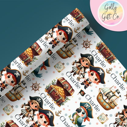 Personalized Pirate Wrapping Paper - Your Name Pirate Gift Wrap - Custom Gift Wrap for Birthday / Baby Shower / Any Occasion