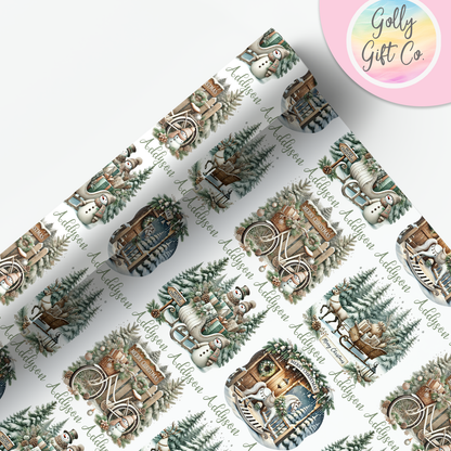 Personalized Rustic Green Christmas Wrapping Paper - Your Name Christmas Gift Wrap - Custom Gift Wrap for Christmas Gifts - Golly Gift Co