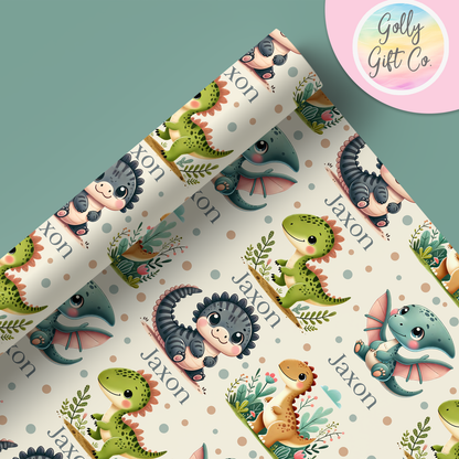 Personalized Dinosaur Wrapping Paper - Your Name Dinosaurs Gift Wrap - Custom Gift Wrap for Birthday / Baby Shower / Any Occasion