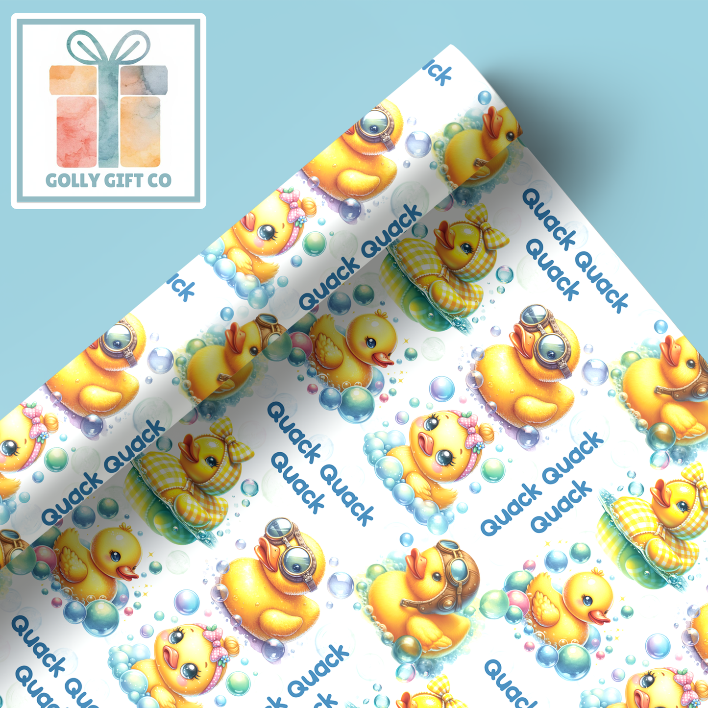 Rubber Ducky Quack Quack Quack Wrapping Paper - Gift Wrap - Cute Rubber Duckies Birthday or Baby Shower or Any Occasion Wrapping Paper - Golly Gift Co