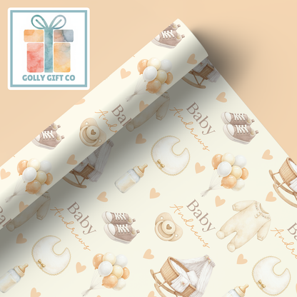 Personalized Baby Shower Wrapping Paper | Custom Name Gender Neutral Boho | New Baby - Golly Gift Co