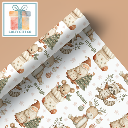 Personalized Cozy Christmas Wrapping Paper - Your Name Christmas Gift Wrap - Custom Gift Wrap for Christmas Boho Gender Neutral Vibe - Golly Gift Co