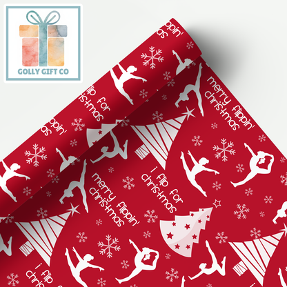 Gymnastics Christmas Gift Wrap / Girls Gymnastics Themed Wrapping Paper / Wrapping Paper for Gifts for Gymnasts - Flip For Christmas - Golly Gift Co