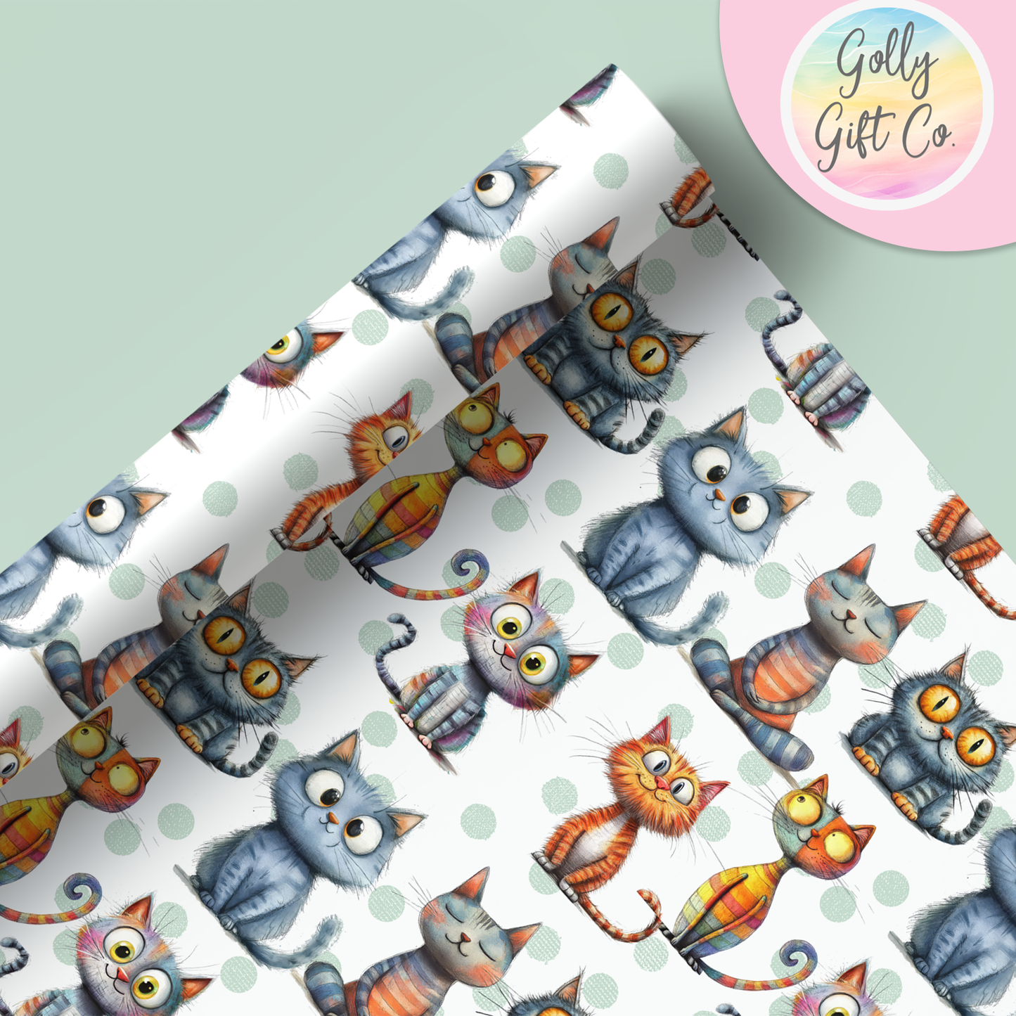 Cute Kittens with Polka-Dots Wrapping Paper - Gift Wrap for Cat Lovers and for Birthdays or Any Occasion