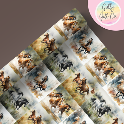 Wild Horses Wrapping Paper For Any Occasion - Country and Western Gift Wrap for Cowboys and Cowgirls - Birthday Gift Wrap or Any Occasion - Golly Gift Co