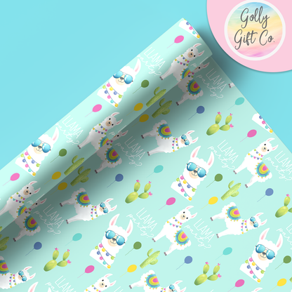 Llama Party?  Cute Llama Themed Wrapping Paper - Llama Gift Wrap For Birthday or Other Occasions - Golly Gift Co