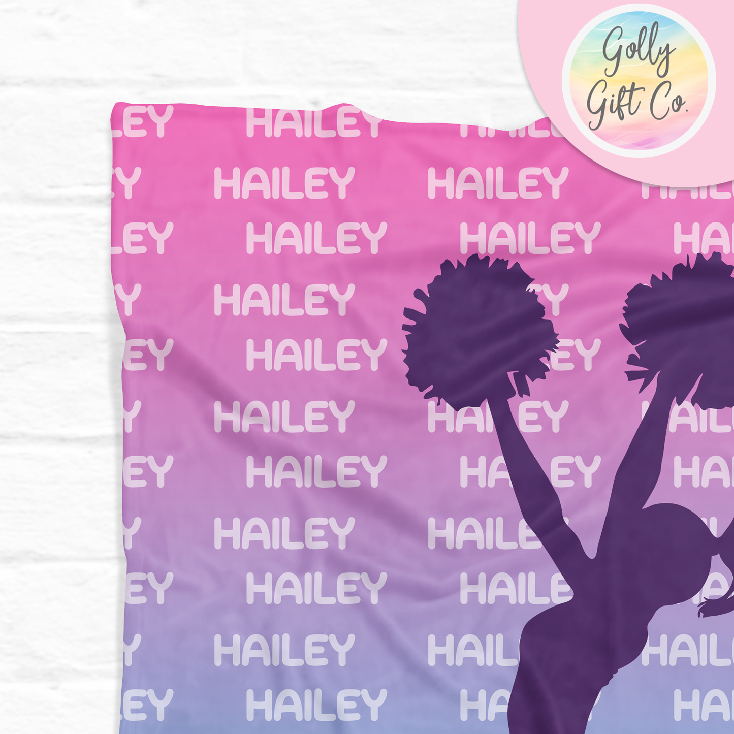 Personalized Name Shadow Gradient Cheerleader Bedding - Girls Cheerleading Themed Fleece or Sherpa Throw Blanket - Golly Gift Co