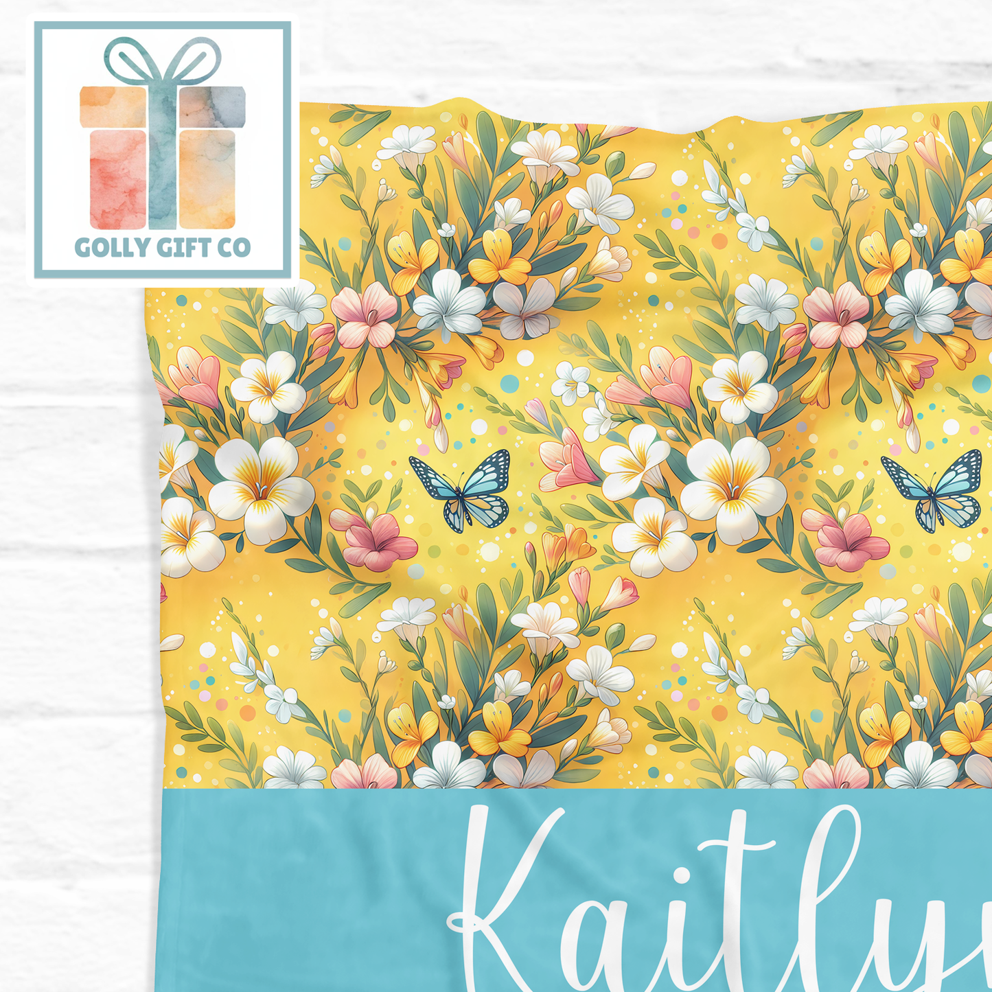 Personalized Vintage Floral Butterfly Fleece Blanket - Custom Name Tropical Boho Throw Blanket