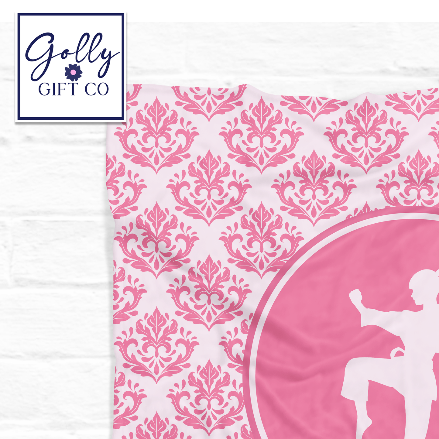 Personalized Pink Damask Karate Bedding - Martial Arts Themed Fleece or Sherpa Throw Blanket for Girls Who Do Martial Arts