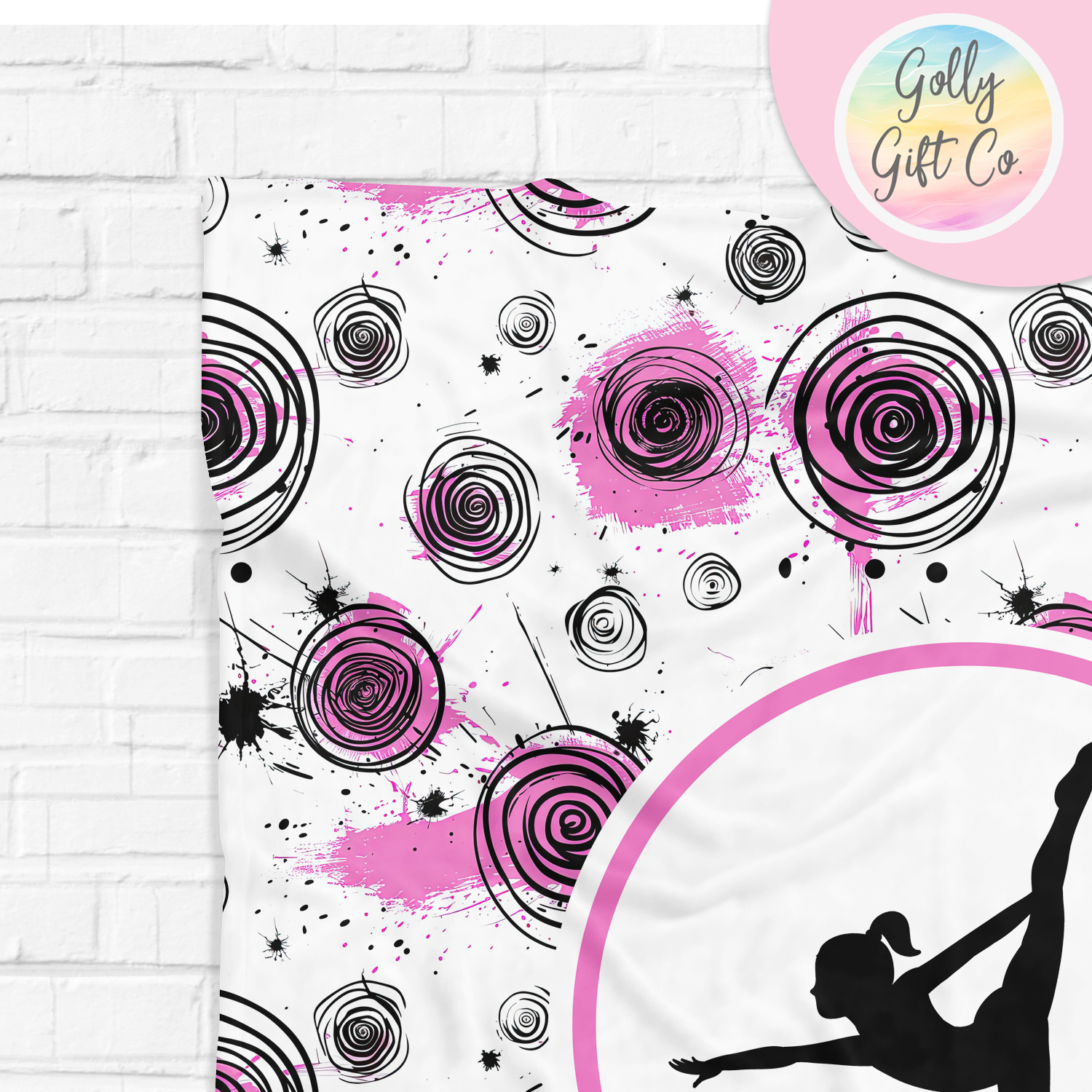 Personalized Inky Circles Bedding - Gymnastics Themed Fleece or Sherpa Throw Blanket - Personalized Gift For Gymnast - Golly Gift Co