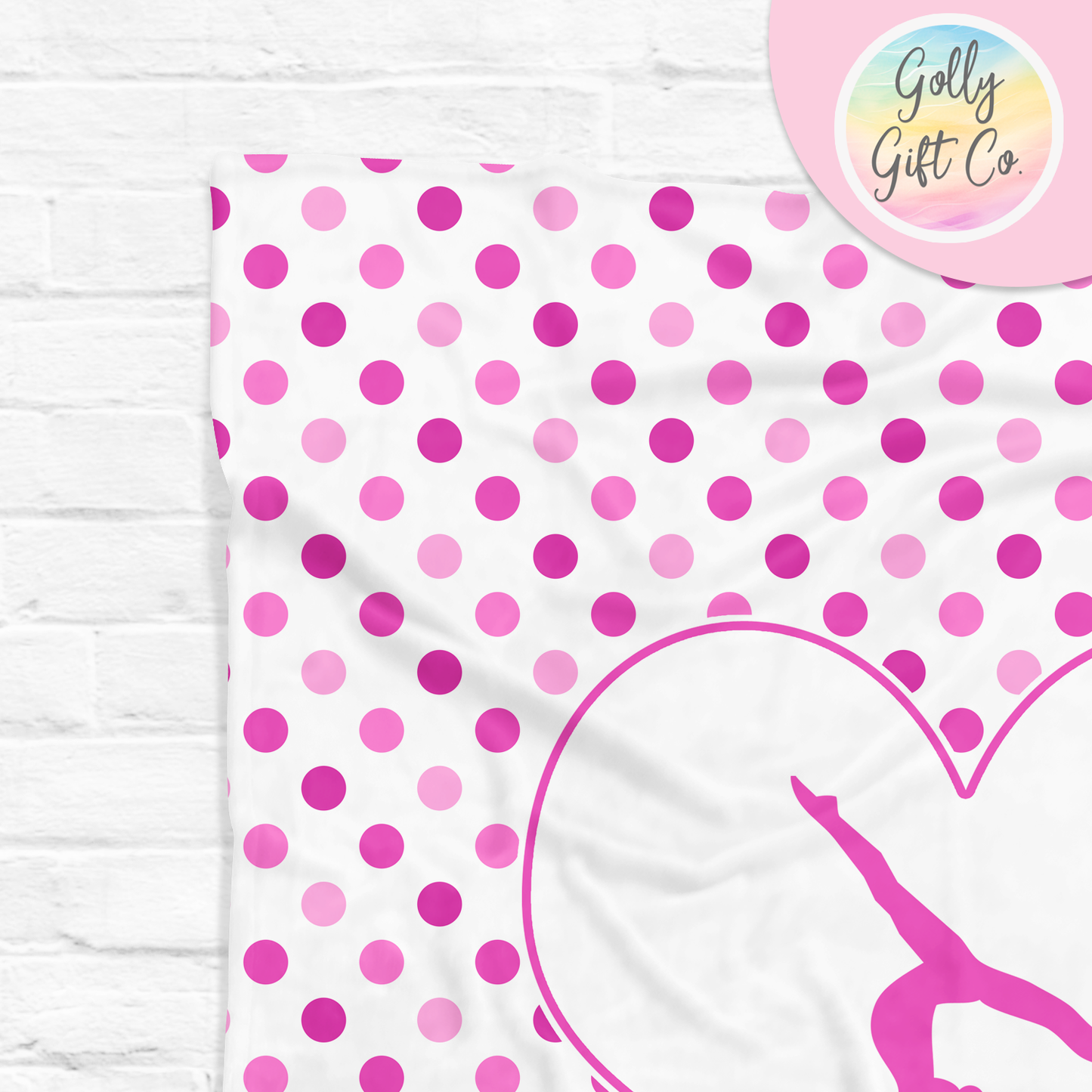 Personalized Cute Pink Polka-Dots Gymnastics Bedding - Gymnastics Themed Fleece or Sherpa Throw Blanket - Monogrammed Gift for Gymnasts - Golly Gift Co