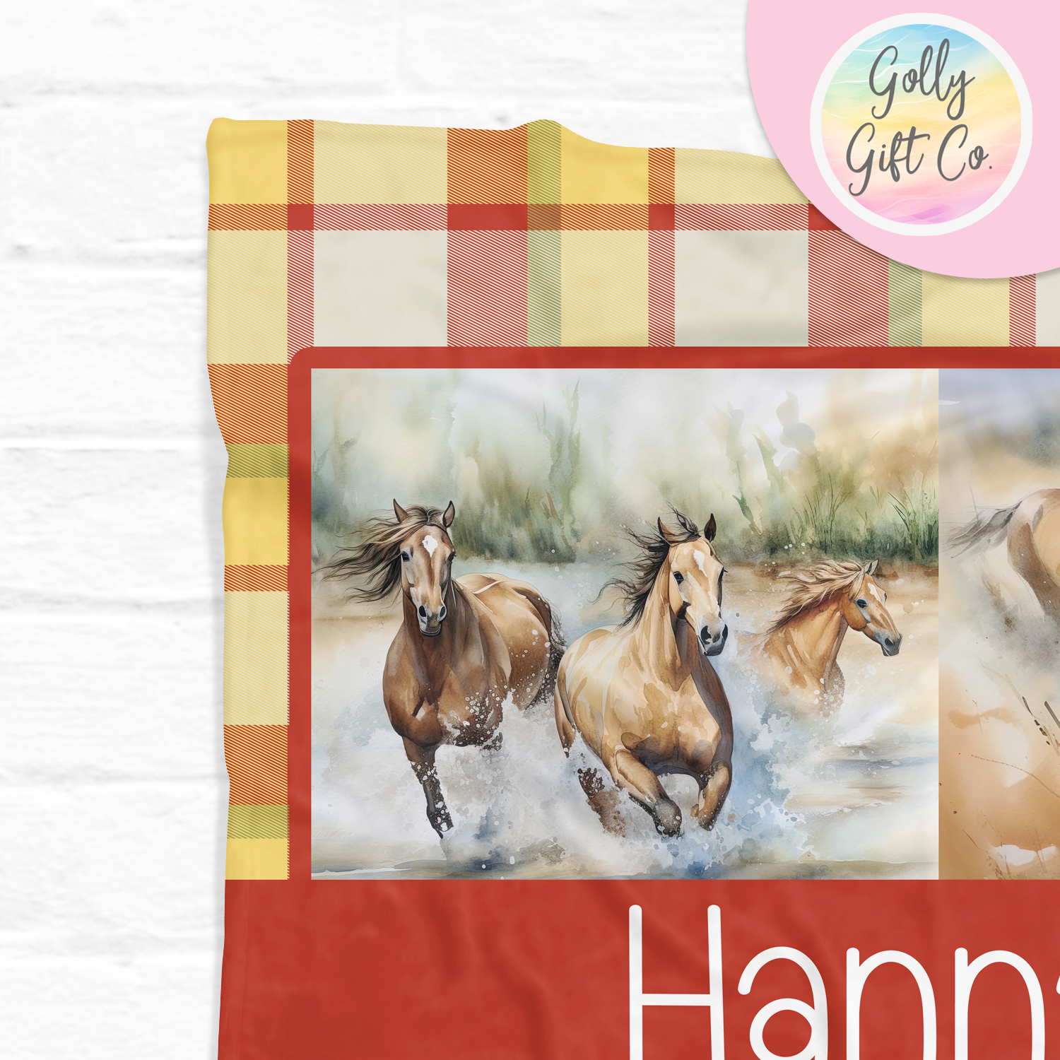 Personalized Wild Horses Fleece Blanket - Gift for Cowgirls and Horse Lovers - Country and Western Bedding for Girls Who Love Horses - Golly Gift Co