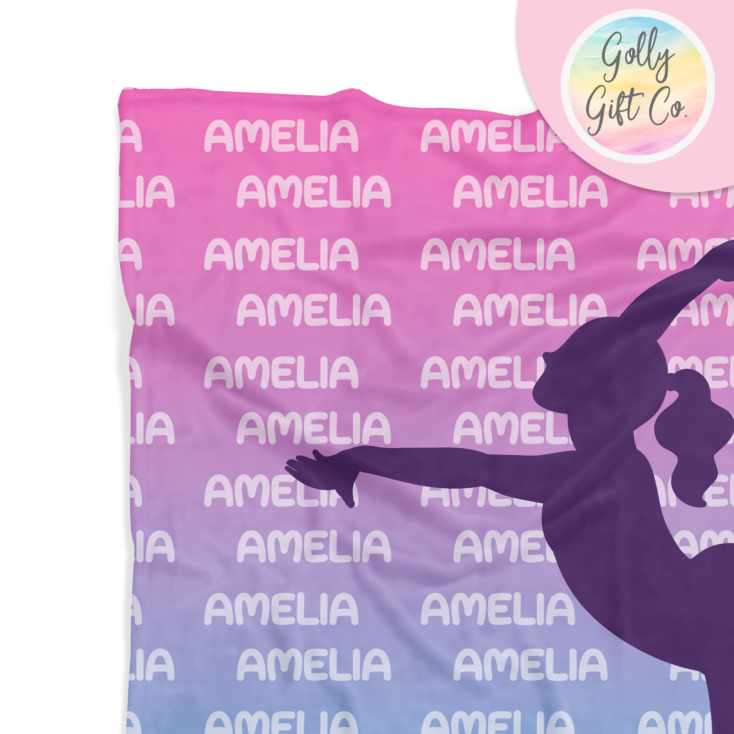 Personalized Name Shadow Gradient Gymnastics Bedding - Girls Gymnastics Themed Fleece or Sherpa Throw Blanket - Golly Gift Co