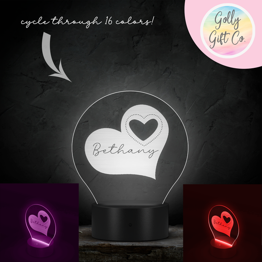 Personalized Hearts LED Light with Your Name - 16 Color Nightlight / Room Light