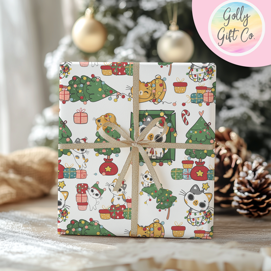 Naughty Kittens Christmas Wrapping Paper - Gift Wrap - Christmas Gift Wrapping Paper for Cat Lovers With Naughty Cats in Christmas Trees