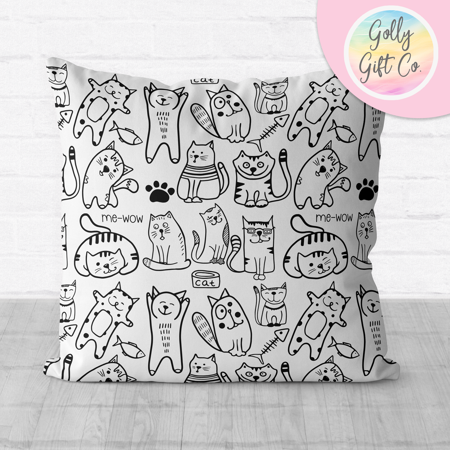 Doodle Cats Throw Pillow - Adorable Black and White Cat Doodles Decorative Throw Pillow and / or Cover