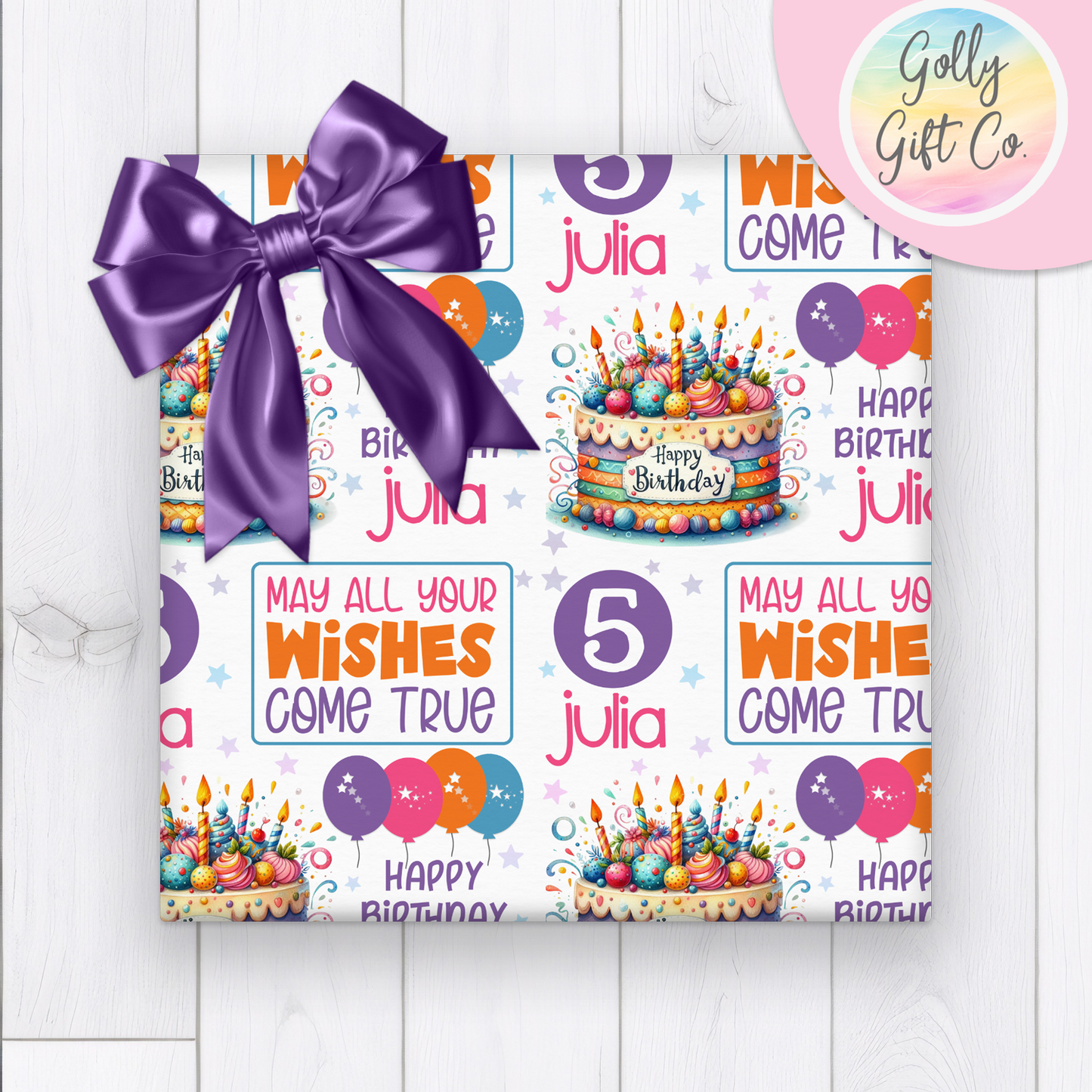 Personalized Happy Birthday Wrapping Paper - Name and Age Customized Gift Wrap for Girl's Birthday - Birthday Wishes