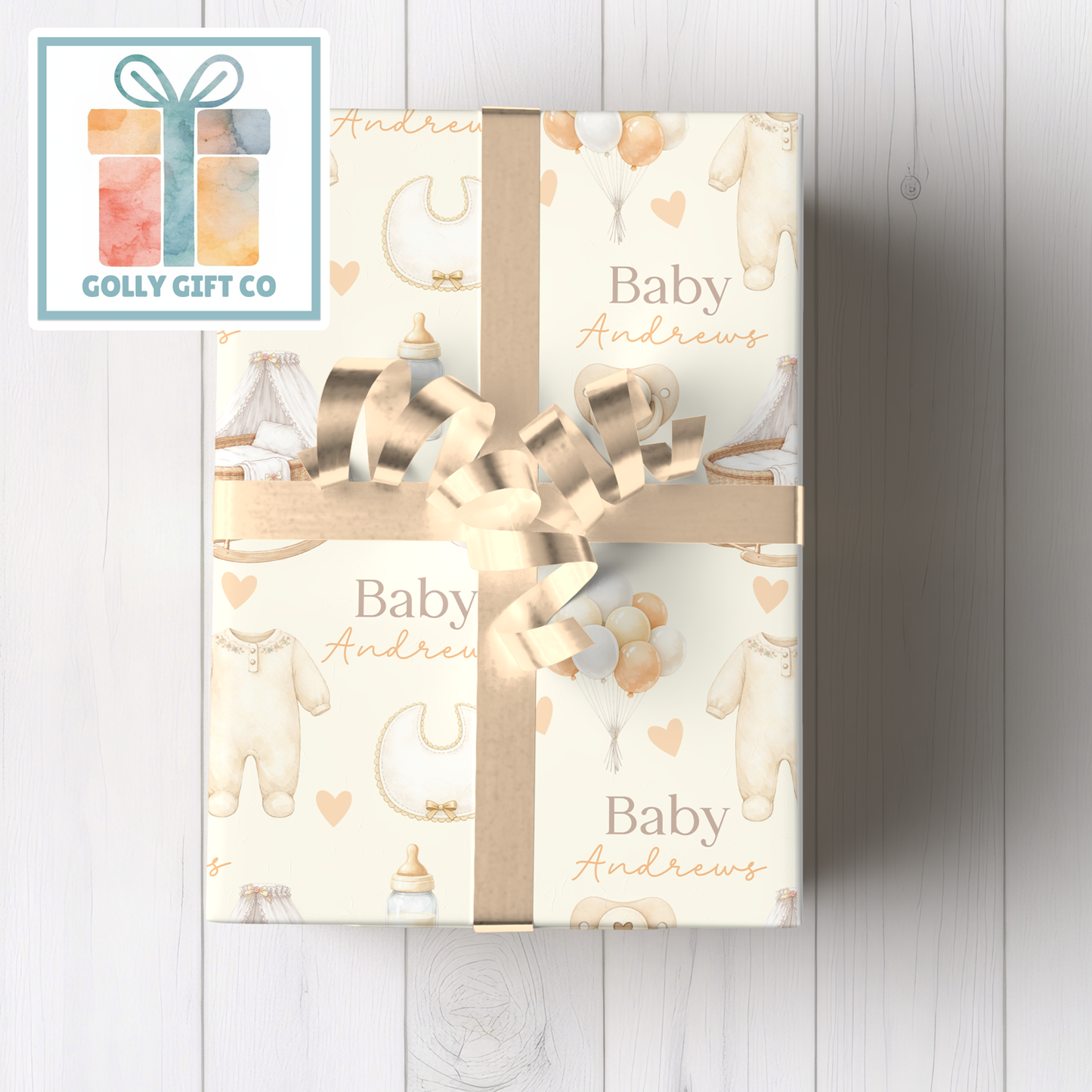 Personalized Baby Shower Wrapping Paper | Custom Name Gender Neutral Boho | New Baby - Golly Gift Co
