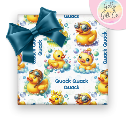 Rubber Ducky Quack Quack Quack Wrapping Paper - Gift Wrap - Cute Rubber Duckies Birthday or Baby Shower or Any Occasion Wrapping Paper - Golly Gift Co