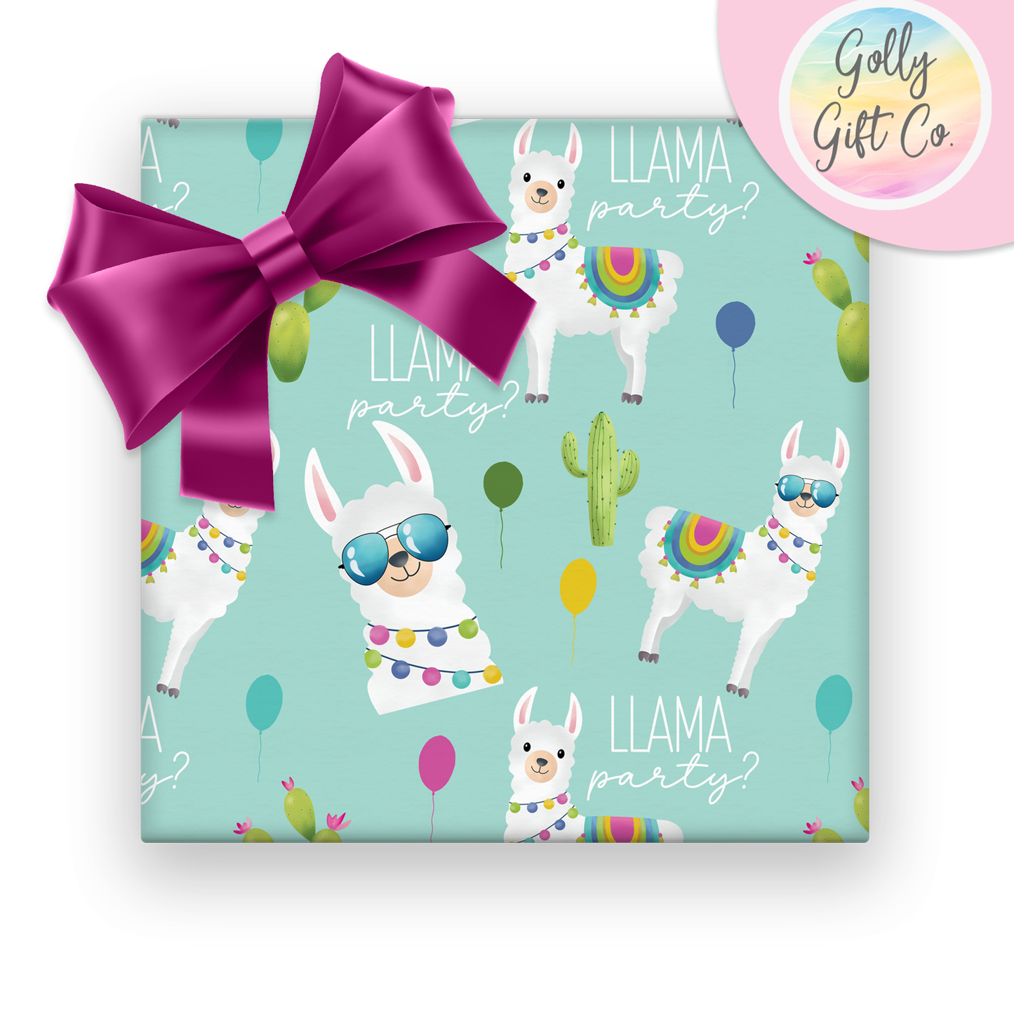 Llama Party?  Cute Llama Themed Wrapping Paper - Llama Gift Wrap For Birthday or Other Occasions - Golly Gift Co