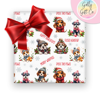 Adorable Christmas Dogs Wrapping Paper - Gift Wrap Dogs with Winter Hats - Merry Woofmas Christmas Wrapping Paper - Golly Gift Co